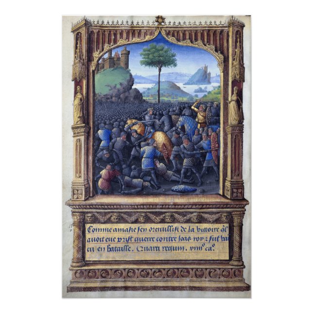 Poster Bataille de chevalier Manuscrit médiéval antique V (Devant)