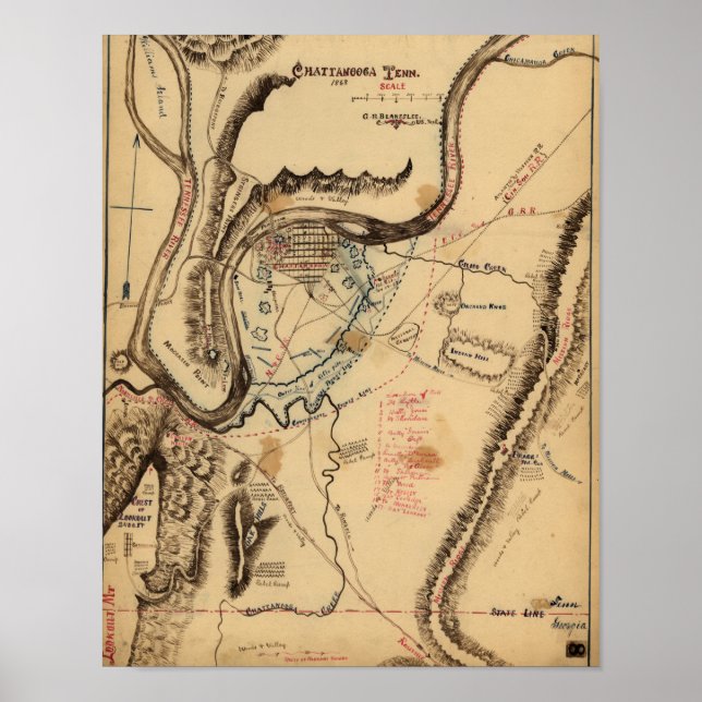 Poster Bataille de Chickamauga - Guerre civile Carte pano (Devant)