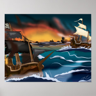 Poster Bataille de navire pirate !