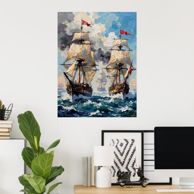 Poster Bataille maritime tempétueuse (Bureau à domicile)