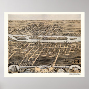 Poster Batavia, IL Carte panoramique - 1869