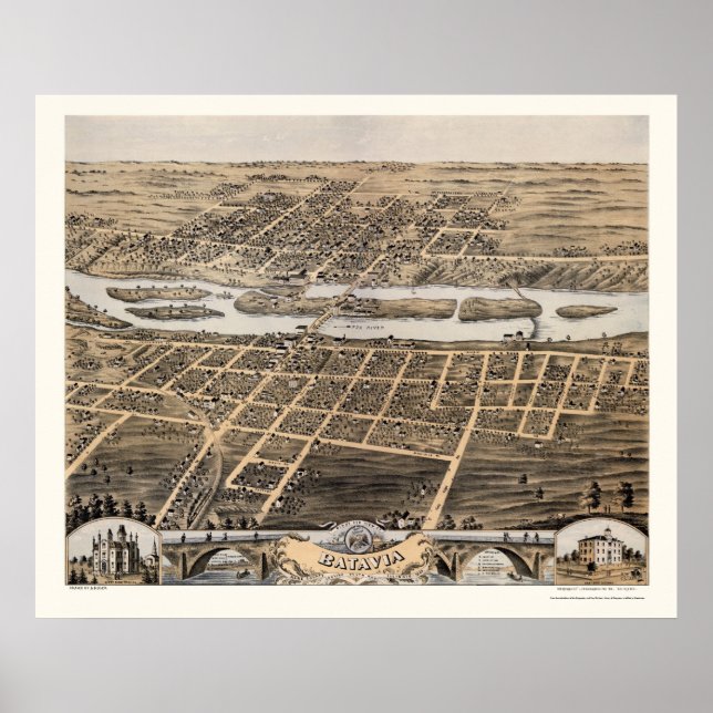 Poster Batavia, IL Carte panoramique - 1869 (Devant)