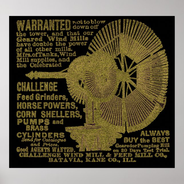 Poster Batavia Illinois Challenge Windmill 1889 Ad (Devant)