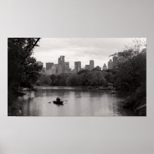 Poster Bateau à Central Park NYC Paisible Noir & Blanc
