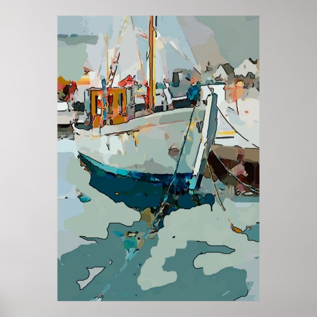 Poster Bateau à crevettes, abstrait (Devant)