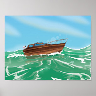 Poster Bateau à moteur classique