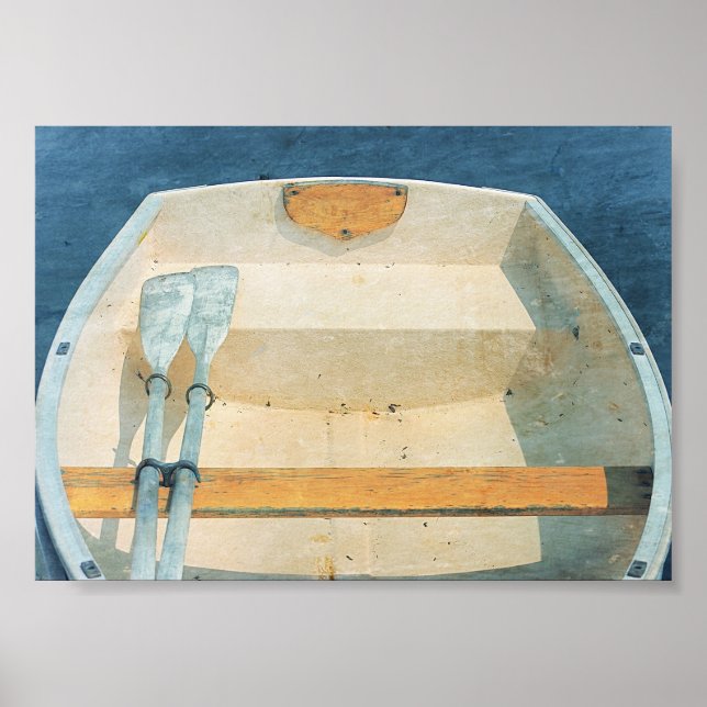 Poster Bateau à moteur et aviron jaune et bleu (Devant)