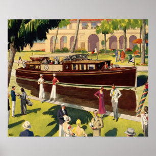 Poster Bateau à moteur Vintage Antique Nautique