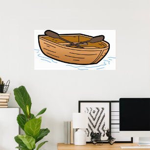Poster Bateau à rames en bois rustique sur l'eau