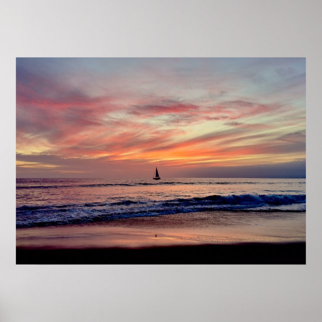 Poster Bateau à Sunset - Venice Beach, CA (Devant)