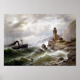 Poster Bateau à  vapeur d'Albert Rieger outre de la côte