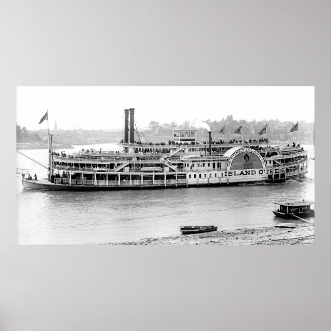 Poster Bateau à vapeur "Island Queen" 1906 BW (Devant)