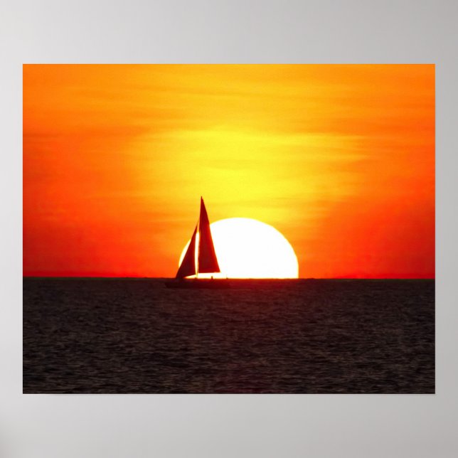 Poster Bateau à voile à Sunset (Devant)