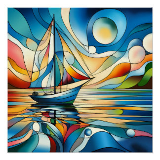 Poster Bateau à voile au lever du soleil