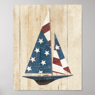 Poster Bateau À Voile Avec Drapeau Américain