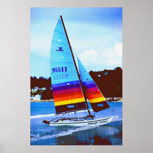 Poster Bateau à voile de minuit de Hobie de cowboy