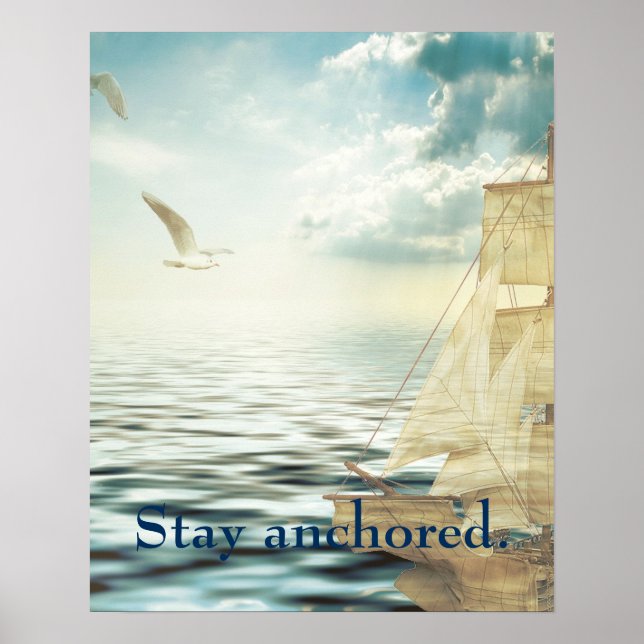 Poster Bateau à voile et mouettes Brigantine (Devant)