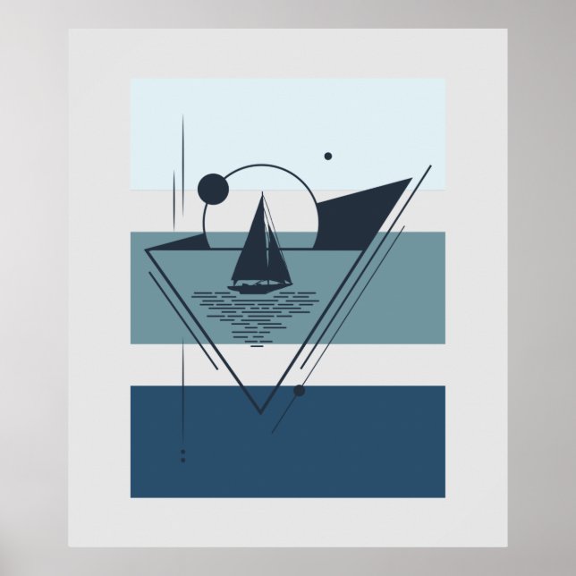 Poster Bateau à voile géométrique Art moderne (Devant)