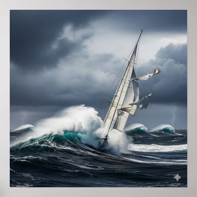Poster Bateau à voile orageux (Devant)