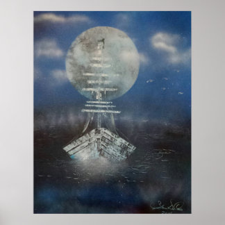 Poster Bateau au clair de lune