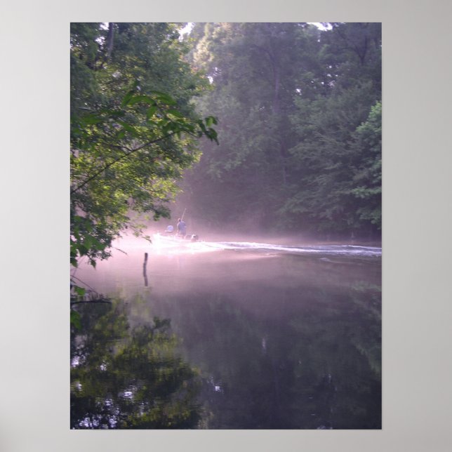 Poster Bateau au coucher du soleil sur la rivière Imprime (Devant)