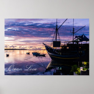 Poster Bateau dans la lagune tropicale