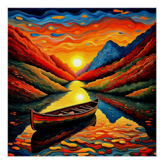 Poster Bateau dans le fjord 15