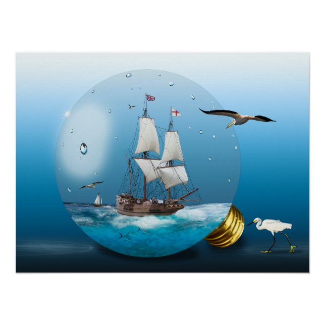 Poster Bateau dans une ampoule (Devant)
