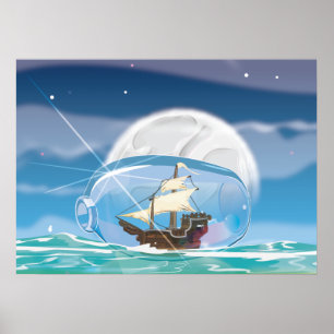 Poster Bateau dans une bouteille en mer