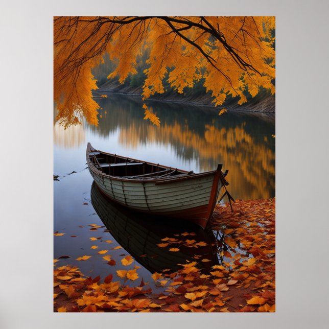 Poster Bateau d'automne sur la rivière Tranquil Wall Art (Devant)
