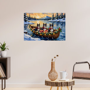 Poster Bateau de Noël Collie à poil long pour les Fêtes