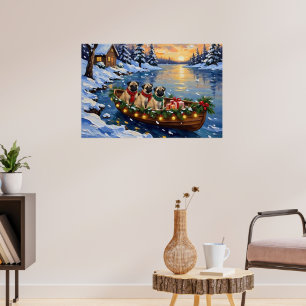 Poster Bateau de Noël Pug Fêtes