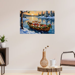 Poster Bateau de Noël Shiba Inu Vacances
