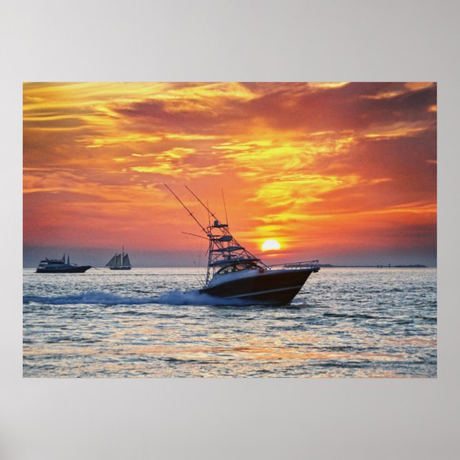 Poster Bateau de pêche, à Key West, Floride, coucher de s (Devant)