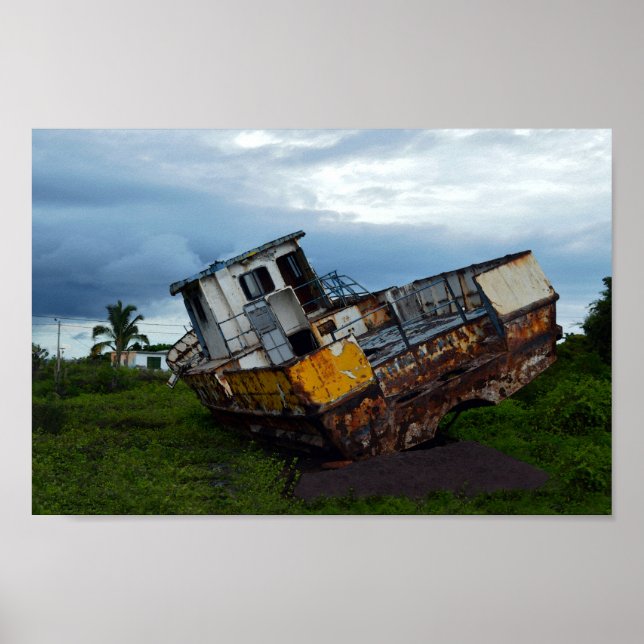 Poster Bateau de pêche rouillé, retraité (Devant)