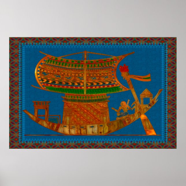 Poster Bateau de roseaux Art populaire égyptien (Devant)