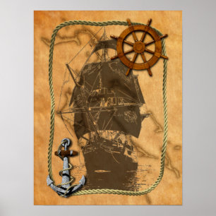 Poster Bateau et carte vintages nautiques