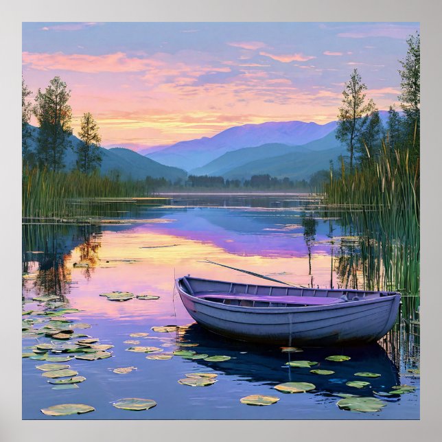 Poster Bateau et lac (Devant)