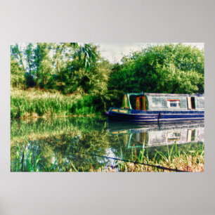 Poster Bateau étroit sur la rivière Nene Print