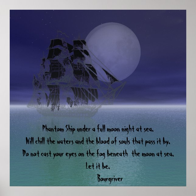 Poster Bateau fantôme sous une nuit pleine lune. (Devant)