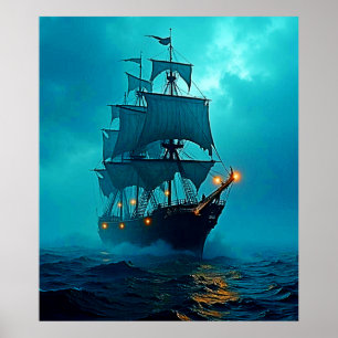 Poster Bateau fantôme sur le design Stormy Seas