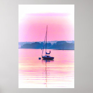 Poster Bateau flottant tôt le matin.