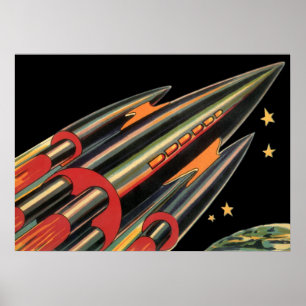 Poster Bateau-fusée de science-fiction vintage par Space