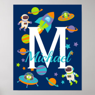 Poster Bateau-fusée spatial pour enfants