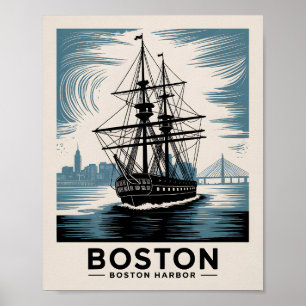 Poster Bateau historique de Boston Harbor Massachusetts A
