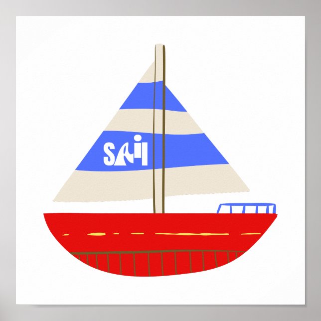 Poster BATEAU Nautique Rouge Bleu Bleu (Devant)