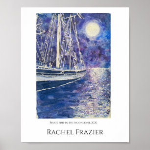 Poster Bateau pirate au clair de lune