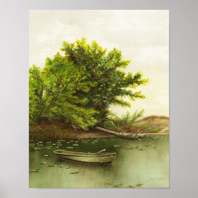 Poster Bateau solitaire sur l'étang avec Lily Pads (Devant)