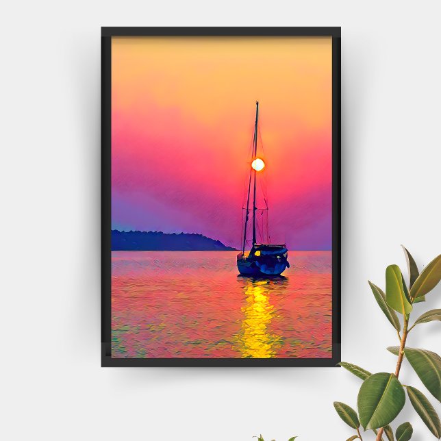 Poster Bateau Sunset sur la mer (Créateur téléchargé)