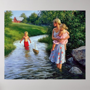 Poster bateau sur une oeuvre d'art fluvial